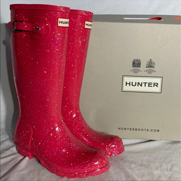 Hunter Shoes - Hunter Original Gloss Giant Cosmic Glitter Pink High Top Boots - Womans 5.5 6.5